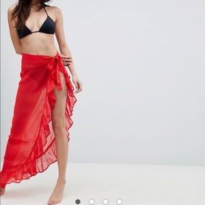 ASOS | Frill Maxi Chiffon Sarong Skirt Red